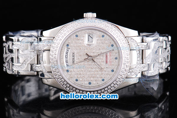 Rolex Day-Date Oyster Perpetual Full Diamond with Diamond Bezel and Dial-Big Calendar - Click Image to Close